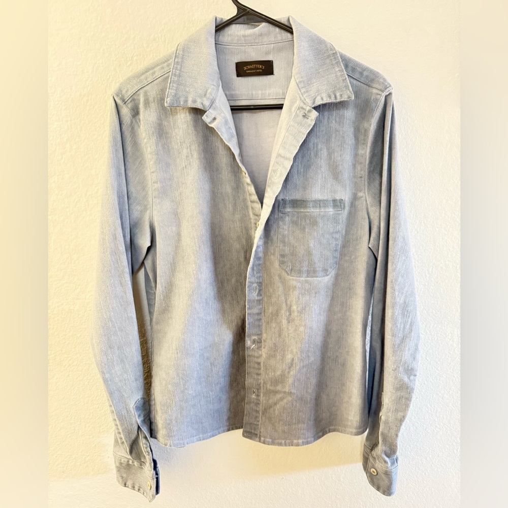 Schaeffers Garment Hotel oil dyed denim button down top shirt medium